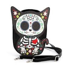 Floral Sugar Skull Cat Crossbody Bag